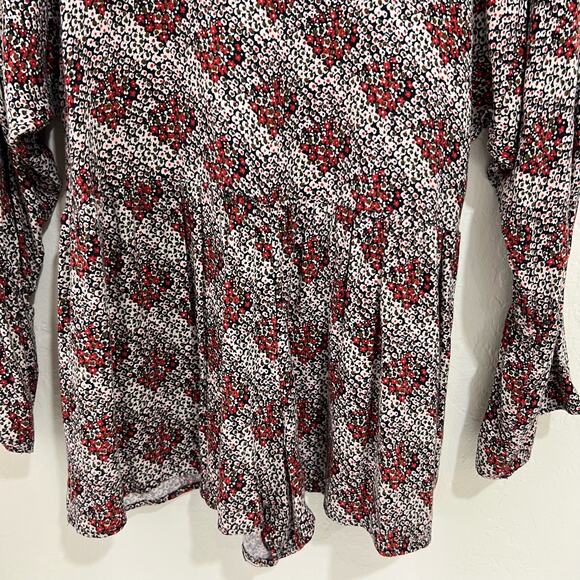 Zara Trafaluc Collection Red & Black Floral Long Sleeve Shorts Romper Size XS - Picture 7 of 16